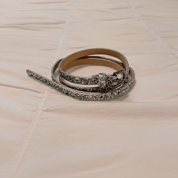 J CREW silver glitter sparkle skinny belt medium leather